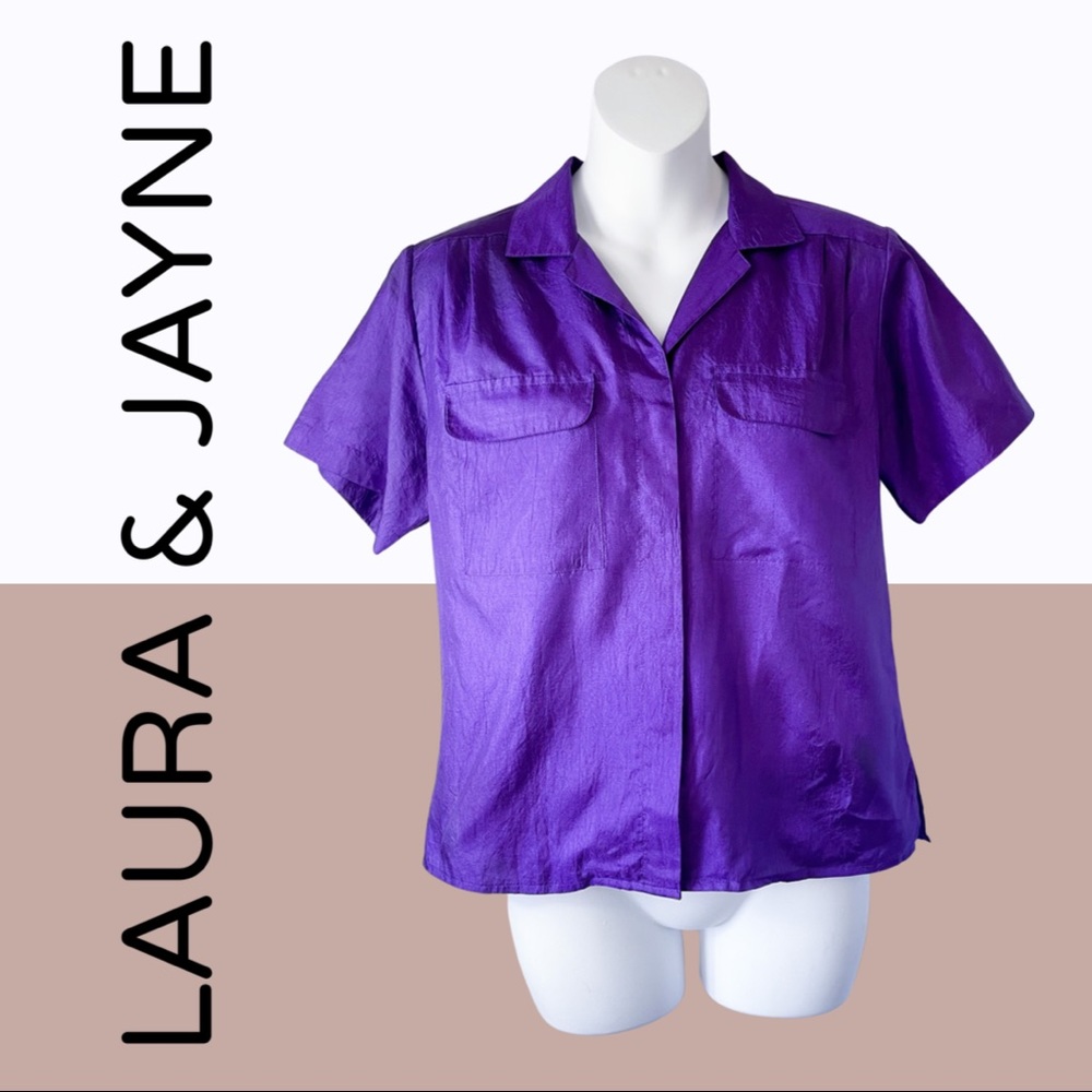 Vintage Laura and Jayne Button Up Blouse Faux Silk
